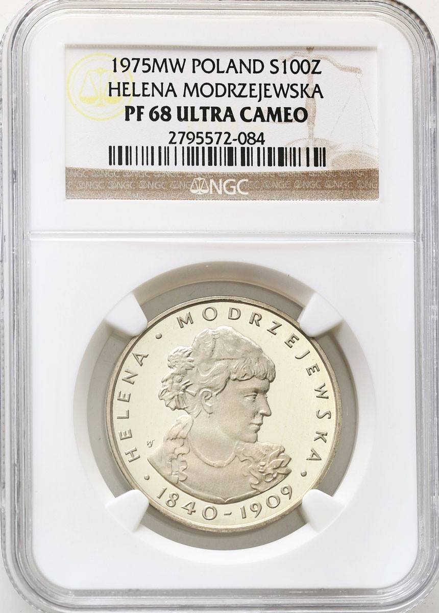 PRL. 100 złotych 1975 Helena Modrzejewska NGC PF68 ULTRA CAMEO